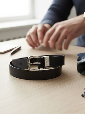 Vintage Levi’s Black Leather Belt 38 Silver Buckle Made in‎ Canada Classic Style